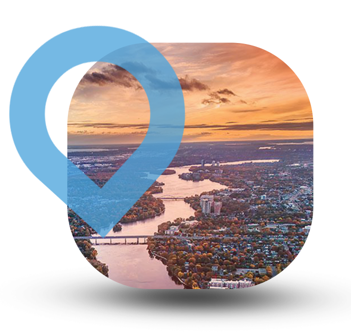 Icône de localisation sur une vue de Laval - Bravo Telecom fournisseur internet local